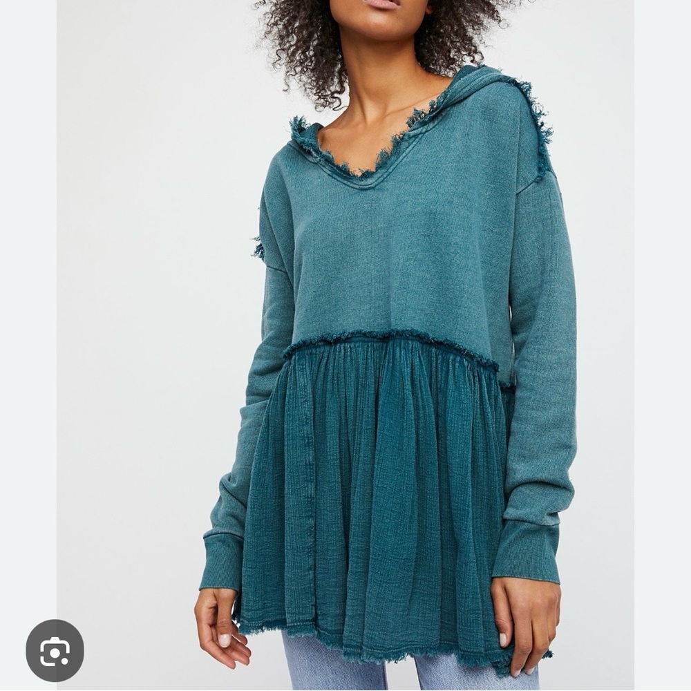 Free People:Summer Dreams Teal Hooded Pullover… NWOT